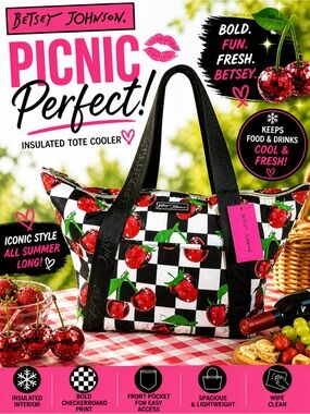 Betsey Johnson Disco Tote Cherry & Strawberry Insulated Cooler NWT